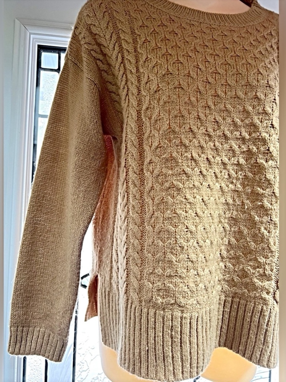 Joe Fresh Camel Cable Crewneck Sweater - Picture 3 of 7
